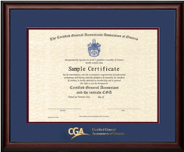 CGA Ontario Provincial certificate frame - Satin mahogany & double mat board